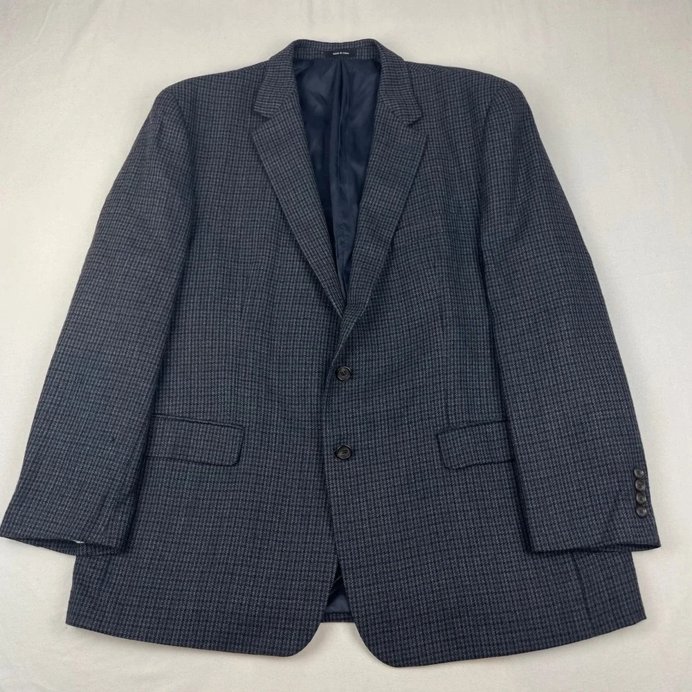 Lauren Ralph Lauren Men 48R 100% Lambswool Blazer Grey Houndstooth Sport Coat